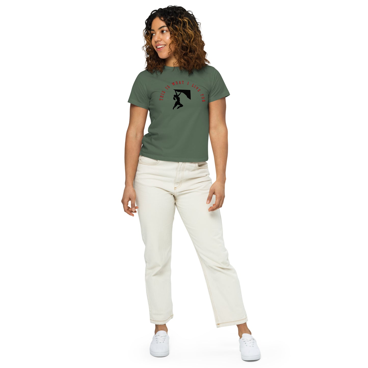 This is what I Live for Women’s high-waisted t-shirt (woman climber)